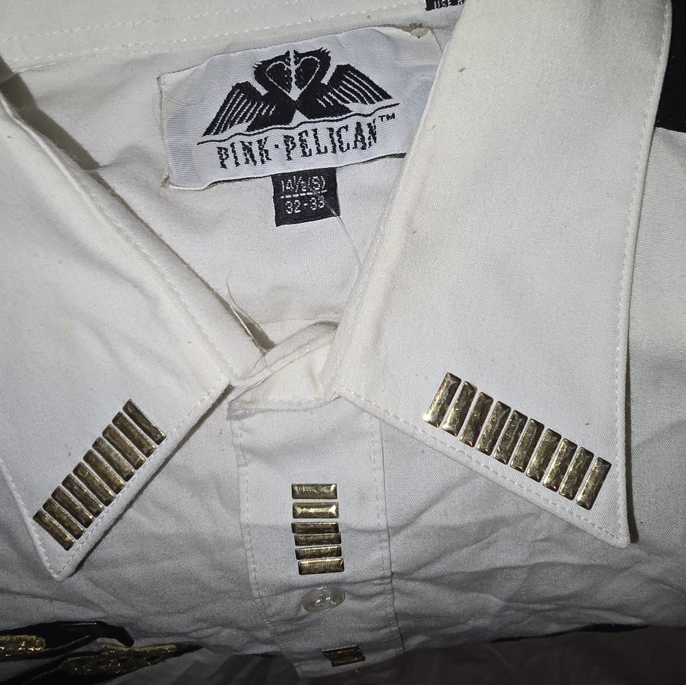 Pink Pelican White Shirt with Gold Accents